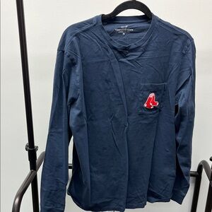 Vineyard Vines Navy Long Sleeve Tee with Red Boston Sox Patch